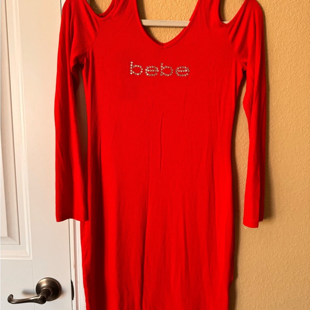 Bebe Vibrant Red Ribbed dress brand new
